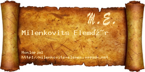 Milenkovits Elemér névjegykártya